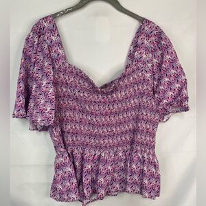 Simply Souther cropped/smocked peasant style blouse in pink and purple! Size XL